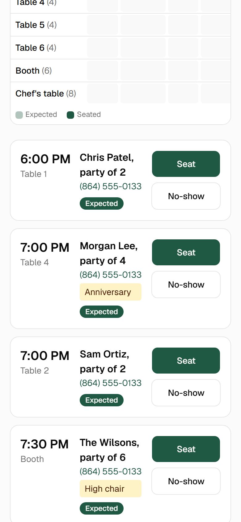 Host stand tablet view